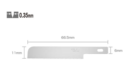 These Olfa KB4-WS/3 Precision Saw Serrated Art Blades are good for cutting plastic or wood for dioramas or mixed media art projects. Tackle balsa & basswood modelmaking with this Serrated Olfa Blade.  Perfect for model making, crafts & hobby, & more. Designed for Olfa AK-4 knife. 3 Pack. 091511501087. Made in Japan
