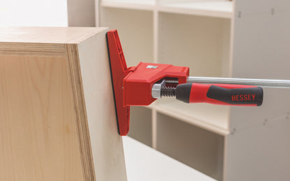These Bessey K Body Revo Jaw Adapters are soft faced tilting pads that attach to the clamping jaws of Bessey K Body Revo clamps. Adjustable within a tilting range of -15 or +15. Ideal for glue-ups that are not 90 degrees. Suitable for KRE, KREV, KR, KRV clamps. Model No. KR-AS. Soft gripping surfaces, bevelled surface.
