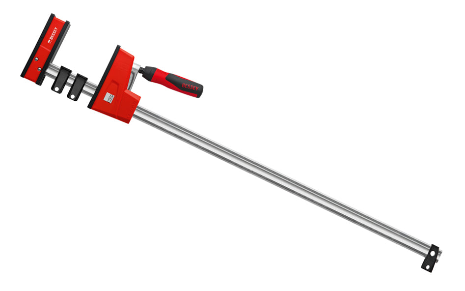Bessey Parallel K-Body Bar Clamps are powerful clamps designed to clamp at 90 degrees to the rail with very large clamping surfaces. Converts to spreading with no tools required in seconds by removing end stop & reversing operating head. 31" opening - 3-3/4" throat depth - Model KRE3531 - Anti-slide mechanism - REVO - 788502203753