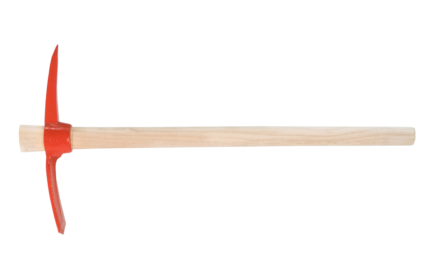 A smaller sized Japanese Kensaki 1-3/4 lb. Pick Mattock. Made of high carbon steel, the head is forged in one solid head piece with a painted red coat. Cuts tough weeds & roots with ease, & is also good for cultivating soil. Blade is slightly curved which helps dig into the soil easily. 26" long handle.  Made in Japan