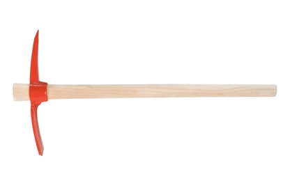 A smaller sized Japanese Kensaki 1-3/4 lb. Pick Mattock. Made of high carbon steel, the head is forged in one solid head piece with a painted red coat. Cuts tough weeds & roots with ease, & is also good for cultivating soil. Blade is slightly curved which helps dig into the soil easily. 26" long handle.  Made in Japan