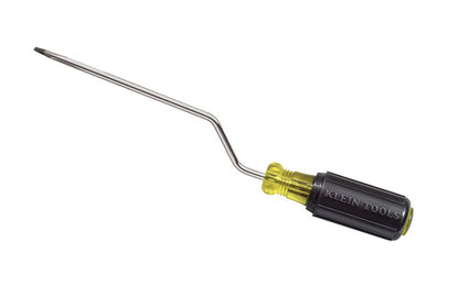 Klein Tools Model No. 670-6 - Crank-action handle spins screws fast with one hand - Heat-treated shaft - 3/16"  Slotted - 6" long blade - Internal flanges inside handle provide solid, twist-resistant blade anchor - Chrome-plated for corrosion resistance - Cushion-Grip handle for greater torque & comfort - Made in USA ~ 092644851766