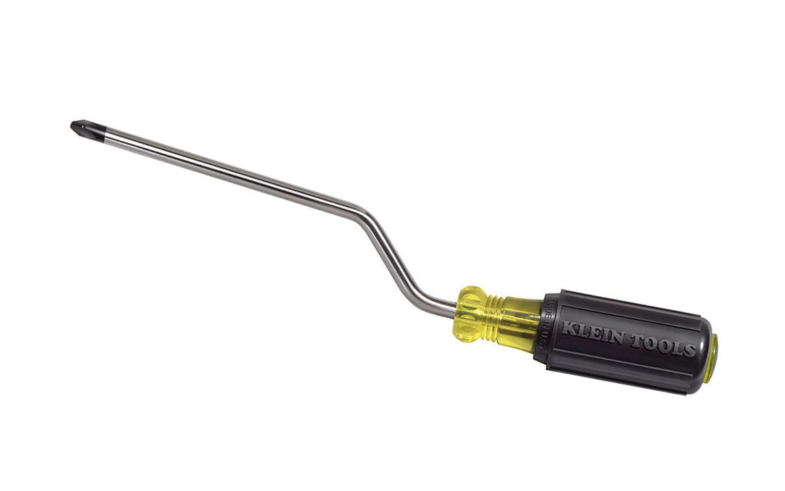 Klein Tools - Model No. 682-6 - Crank-action handle spins screws fast with one hand - Heat-treated shaft - No. 2 Phillips - 6" long blade - Internal flanges inside handle provide solid, twist-resistant blade anchor - Chrome-plated for corrosion resistance - Cushion-Grip handle for greater torque & comfort - Made in USA ~ 092644851841