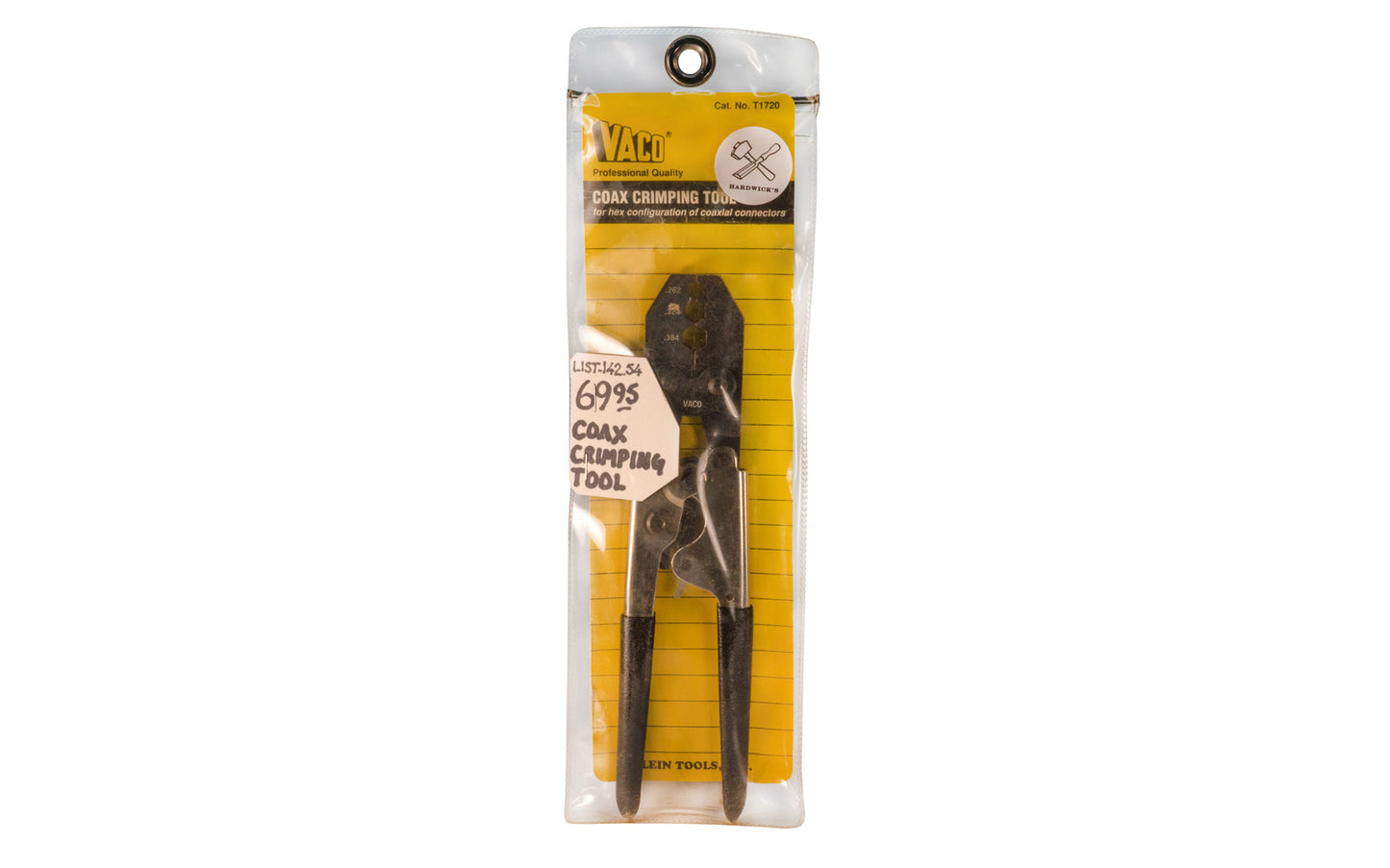 Klein Tools Coax Crimping Tool Plier. Designed for hex configuration of coaxial connectors. Model No. T1720.  Made in USA. 092644340048