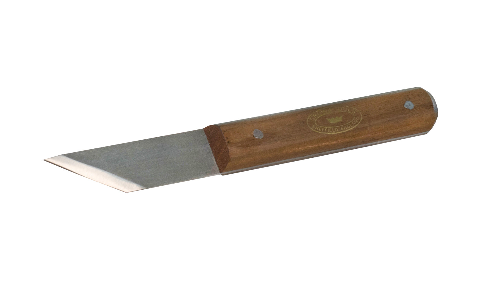 This left hand marking knife by Crown Tools has a bevel on one side of the blade & is flat on the other side. The flat side runs against a straight edge or tri square when marking across work. Great for precision & accurate marking on wood material.  Made in Sheffield, England. Model 112AW.