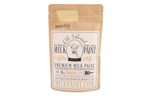 This Milk Paint color is "Lemon Drop" color - It is a bright non-fluorescent yellow color. Comes in a powder form, you can control how thick/thin you mix the paint. Use it as you would regular paint, thinner for a wash/stain or thicker to create texture. Environmentally safe, non-toxic & is food safe. 100% VOC free. Powder Paint. Made in USA