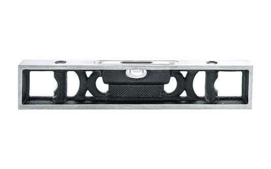 Starrett 132-6 Bench Level. One main vial &amp; double plumb vials. Attractive filigree design of these levels provides a lighter weight, and the curved design evenly dissipates excess heat. The base of the levels features an involute groove running the length of the base, which provides a reliable seat for round work. Main vials have approximately 19-minute sensitivity, if the bubble moves 1/8" off the graduated lines, out-of-level is approximately .080" per foot Made in USA.