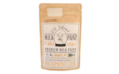 This Milk Paint color is "Light Cream" color - It is a creamy antique white color. Comes in a powder form, you can control how thick/thin you mix the paint. Use it as you would regular paint, thinner for a wash/stain or thicker to create texture. Environmentally safe, non-toxic & is food safe. 100% VOC free. Powder Paint. Made in USA