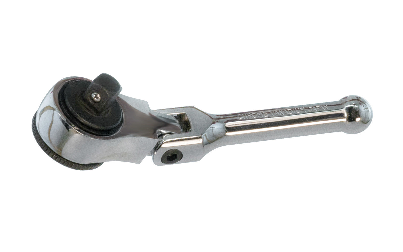 This 5" Ratchet Handle 3/8" Dr with Flex Head is made of Chrome Vanadium Steel. Easy change reversible ratchet direction. 5" overall length. 3/8" drive. Flexible head. Japanese Ratchet Handle.   Made in Japan.