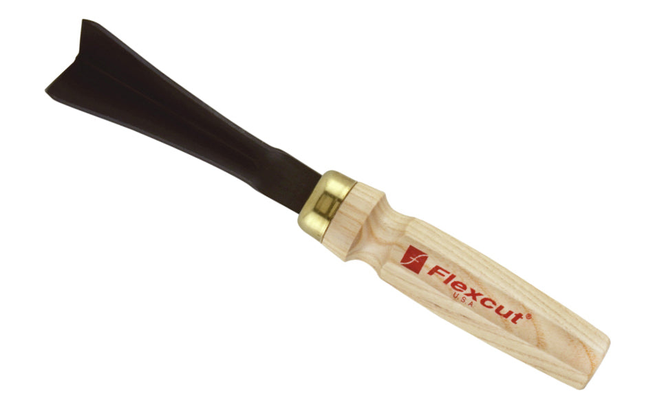 Made in USA • Model MC890 - High Carbon Steel Blade - Flexcut Mallet Carving Parting Tool - Mallet Gouge - Carving Gouge - V gouge - Mallet gouge tool can be used by hand or struck with mallet - Sculpture mallet gouge - Hardwoods - 90° V-tool  1-3/8" (35 mm) wide blade - 651646088909 - V tool - 90 degrees parting tool 