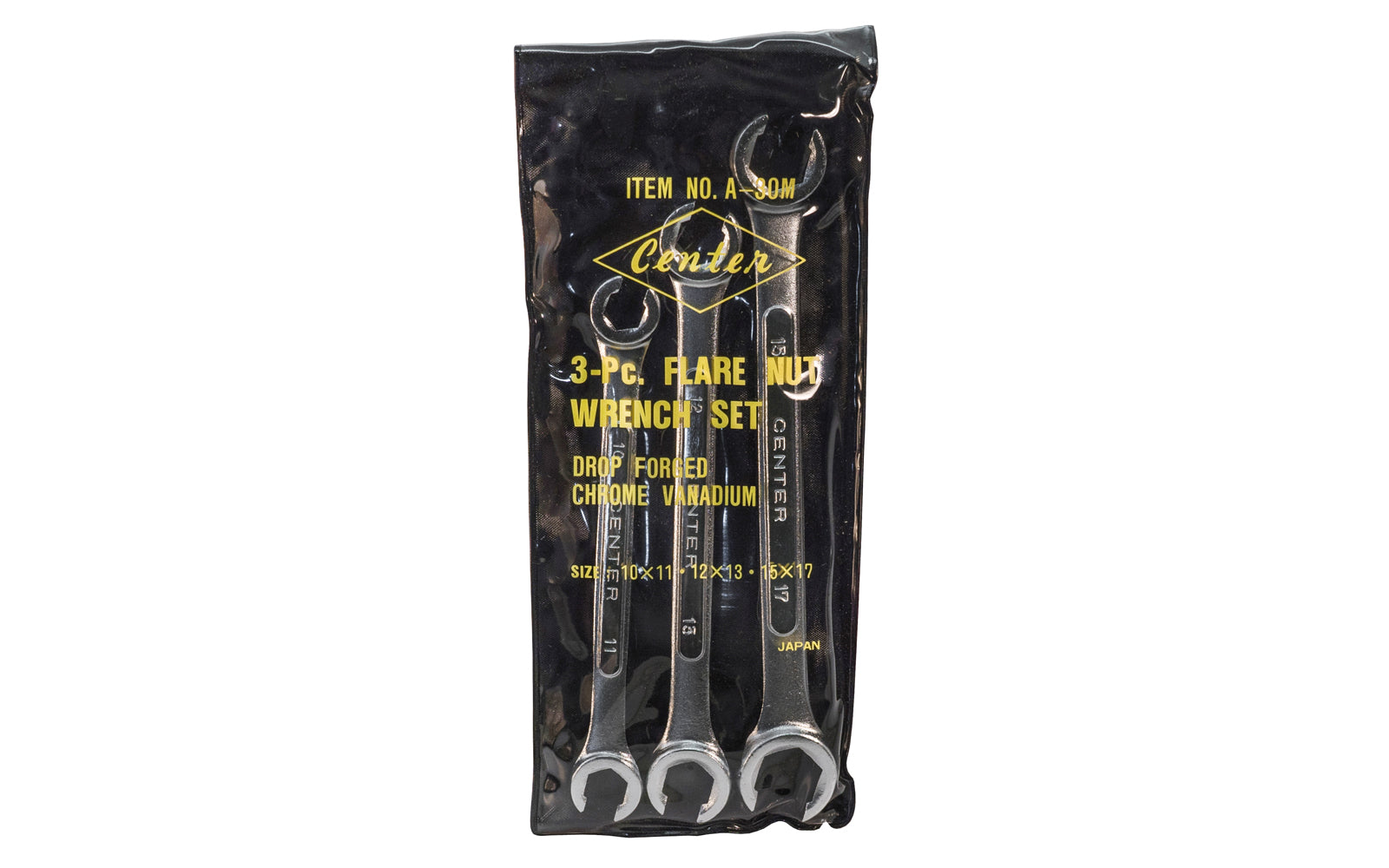 Made in Japan. 3-piece METRIC flare nut wrench set offers a size range from 11mm to 17mm. Designed to grip all six sides of a nut. Great for use on hex nuts made of softer materials. Great for brake line nuts & fittings. Wrench sizes include: 10mm x 11mm, 12mm x 13mm, 15mm x 17mm. Metric Flare Nut Wrench Set