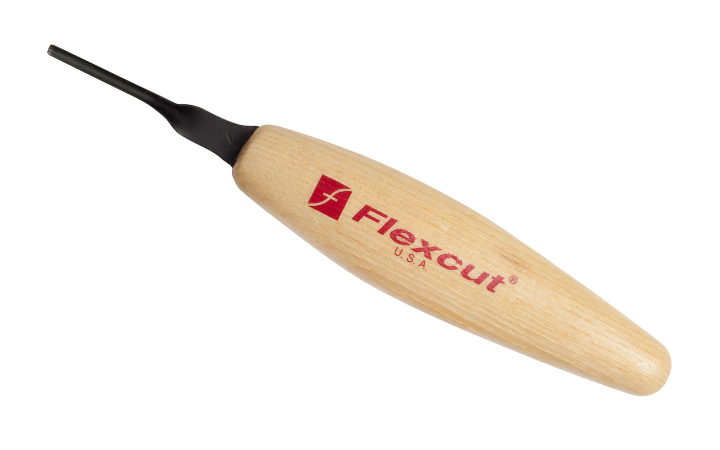 Made in USA • Flexcut Model No. MT20 - Micro Chisel Sweep Blade - High Carbon Spring Steel blade - Tempered to HRC 59-61 - Miniature & extra fine detail carving work - For adding texture like eyes, mouths, hair, fine accents - Micro Chisel - Mini sweep tool - 2 mm wide blade - Micro sweep carving tool  651646300209