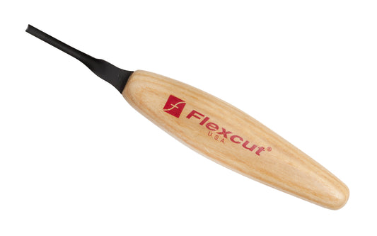 Made in USA • Flexcut Model No. MT21 - Micro Chisel Sweep Blade - High Carbon Spring Steel blade - Tempered to HRC 59-61 - Miniature & extra fine detail carving work - For adding texture like eyes, mouths, hair, fine accents - Micro Chisel - Mini sweep tool - 3 mm wide blade - Micro sweep carving tool  651646300216