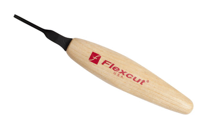 Made in USA • Flexcut Model No. MT36 - Micro V Tool Blade - 60 degrees - High Carbon Spring Steel blade - Tempered to HRC 59-61 - Miniature & extra fine detail carving work - For adding texture like eyes, hair, fine accents - Micro Chisel - Mini V-tool Gouge - 2 mm wide blade - Micro carving 60° V-tool  651646300360