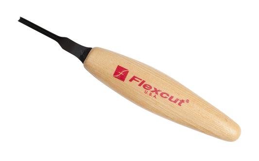 Made in USA • Flexcut Model No. MT37 - Micro V Tool Blade - 60 degrees - High Carbon Spring Steel blade - Tempered to HRC 59-61 - Miniature & extra fine detail carving work - For adding texture like eyes, hair, fine accents - Micro Chisel - Mini V-tool Gouge - 3 mm wide blade - Micro carving 60° V-tool  651646300377