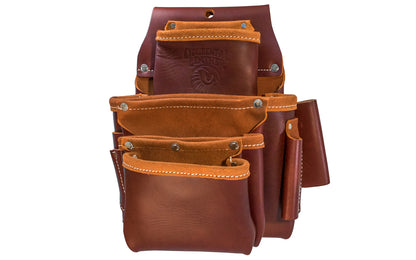 Occidental Leather 4-Pouch "Pro Fastener" Bag with Tape Pocket ~ 5062 - Fits 3" work belt - 9 total pockets & tool holders - Genuine leather - Made in USA - 759244009309 - Highly recommended for framing & general carpentry applications. Holders for 1” blade square, angle square, cat’s paw, driver bits - Four Pouch Bag