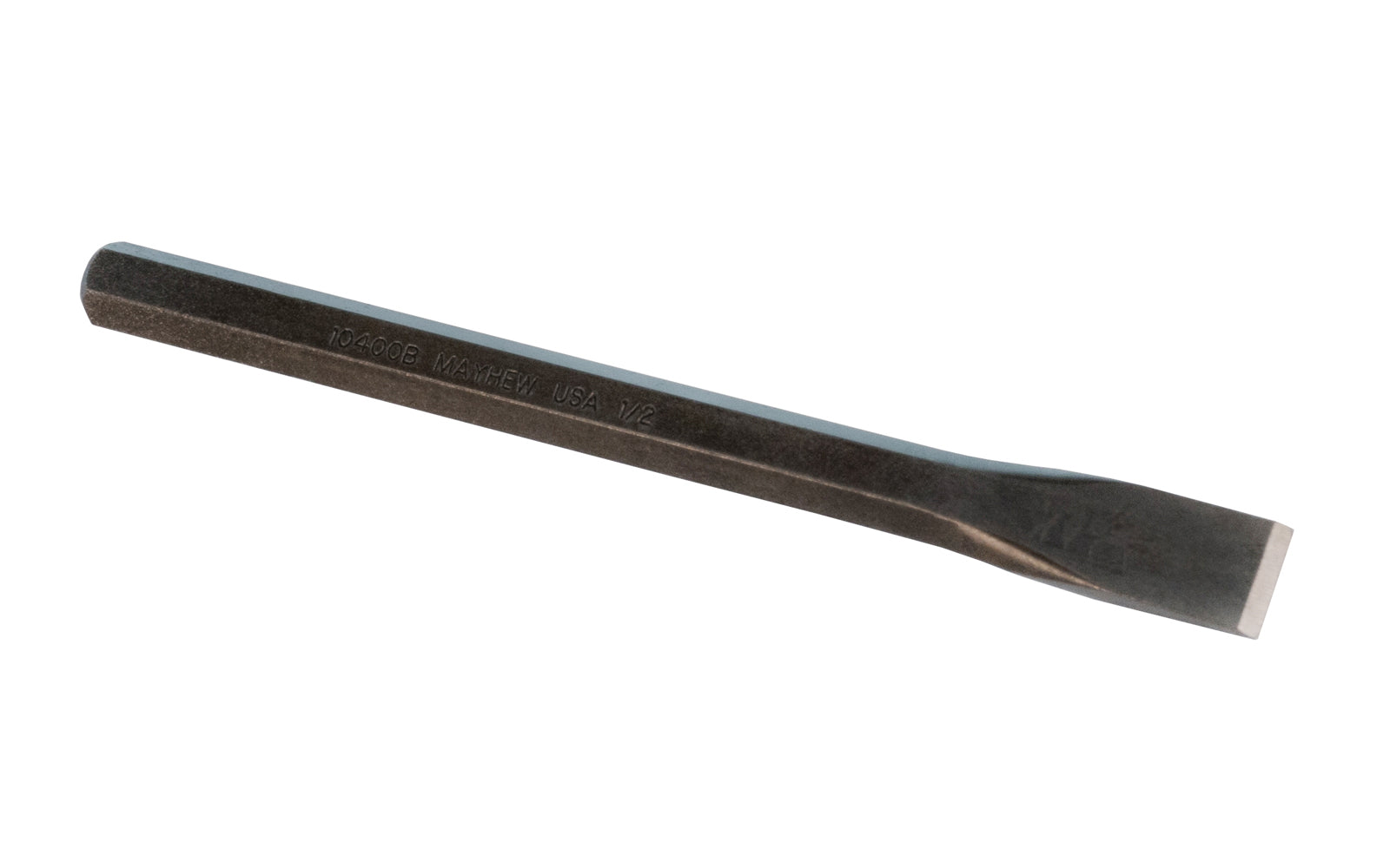 This tool is a handy 1/2" cold chisel designed for metal that's made by Mayhew Tools. It's for cutting, shaping & removing metal softer than the cutting edge of the chisel. It has angled cutting edge for strength. Made of heat treated, alloy steel for durability & strength. 1/2" size (12.7 mm). Model 10402. Made in USA ~ 081243104021