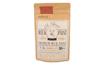 This Milk Paint color is "Mulberry" color - It is a red with rose and brown undertones. Comes in a powder form, you can control how thick/thin you mix the paint. Use it as you would regular paint, thinner for a wash/stain or thicker to create texture. Environmentally safe, non-toxic & is food safe. 100% VOC free. Powder Paint. Made in USA 