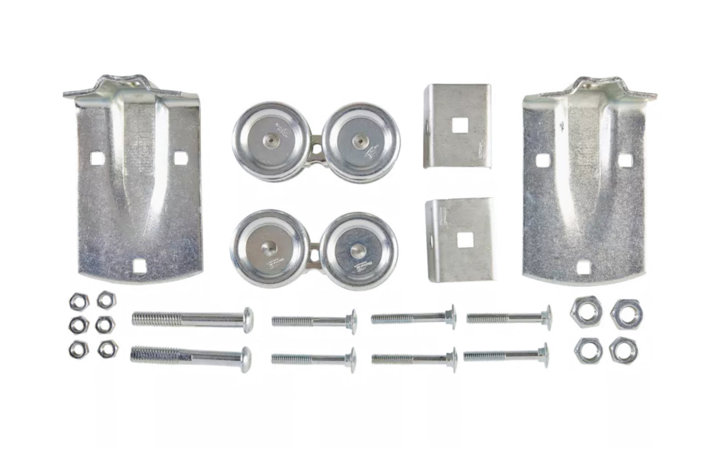Zinc-Plated Box Rail Hanger Set - N112-102. Designed for use on box rail with wood-frame sliding doors from 1-1/2" to 2" thick. Designed for use with #59, #5100, #5103, #5104, #5105, #5110, #5114 or #5116 box rail. Barn Door Hardware. National Hardware Model No. N141-622. Made in USA. 038613112100