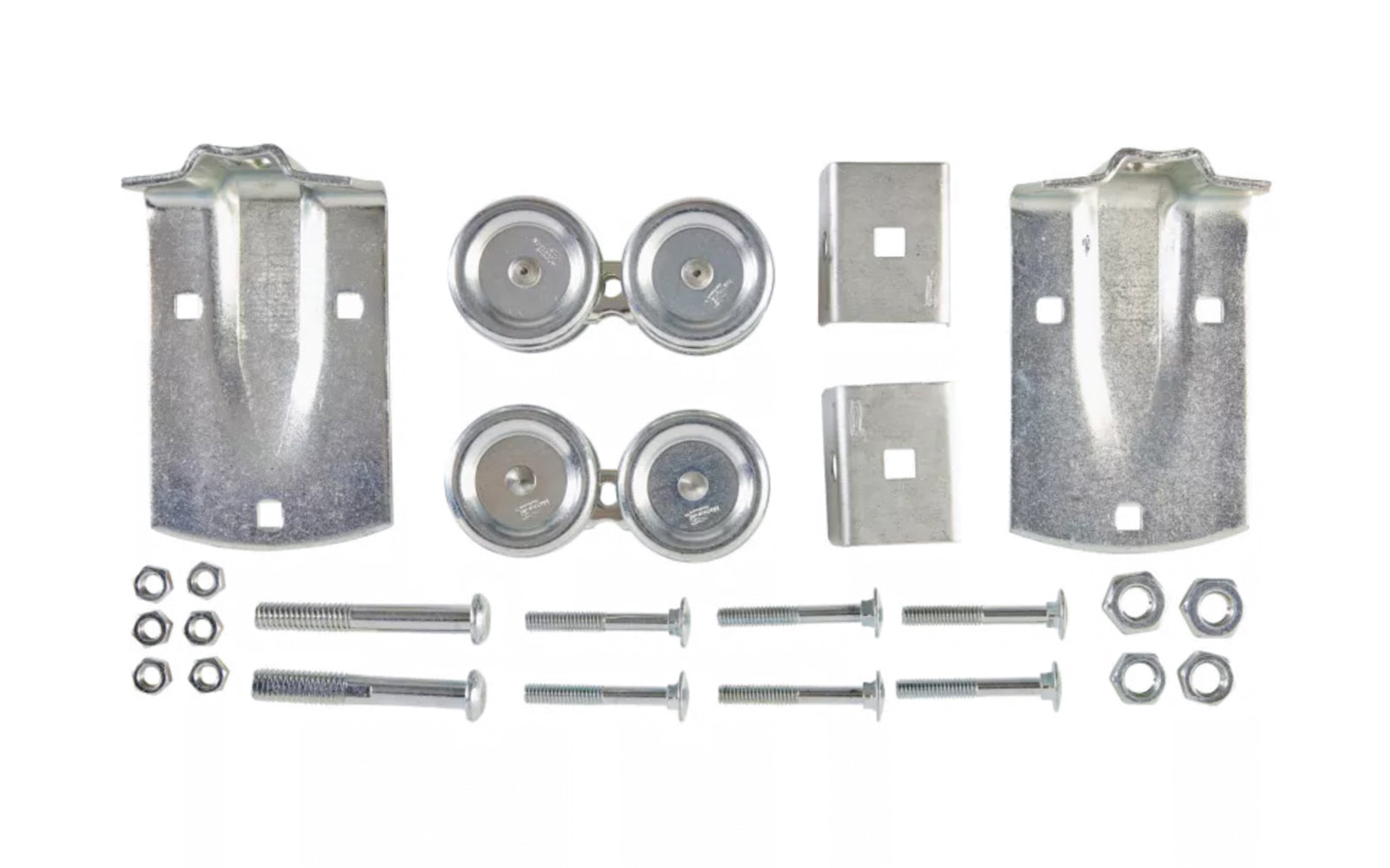 Zinc-Plated Box Rail Hanger Set - N112-102. Designed for use on box rail with wood-frame sliding doors from 1-1/2" to 2" thick. Designed for use with #59, #5100, #5103, #5104, #5105, #5110, #5114 or #5116 box rail. Barn Door Hardware. National Hardware Model No. N141-622. Made in USA. 038613112100