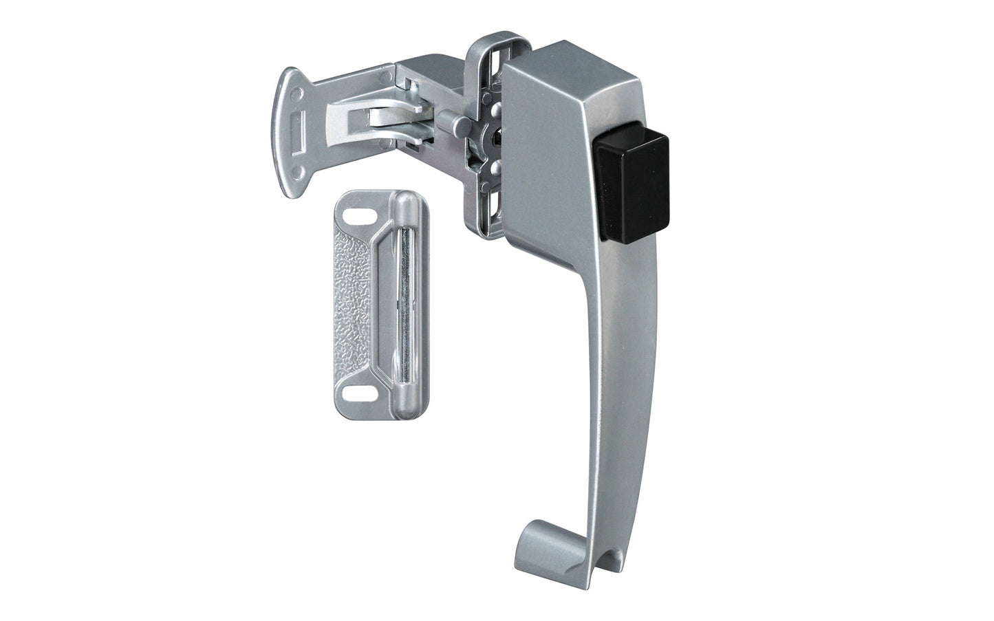 This Gray Finish Push Button Latch is designed for wood or metal screen & storm doors 1-3/4" hole spacing. Made of die-cast material with a black finish. National Hardware Model No. N178-368. 038613178366