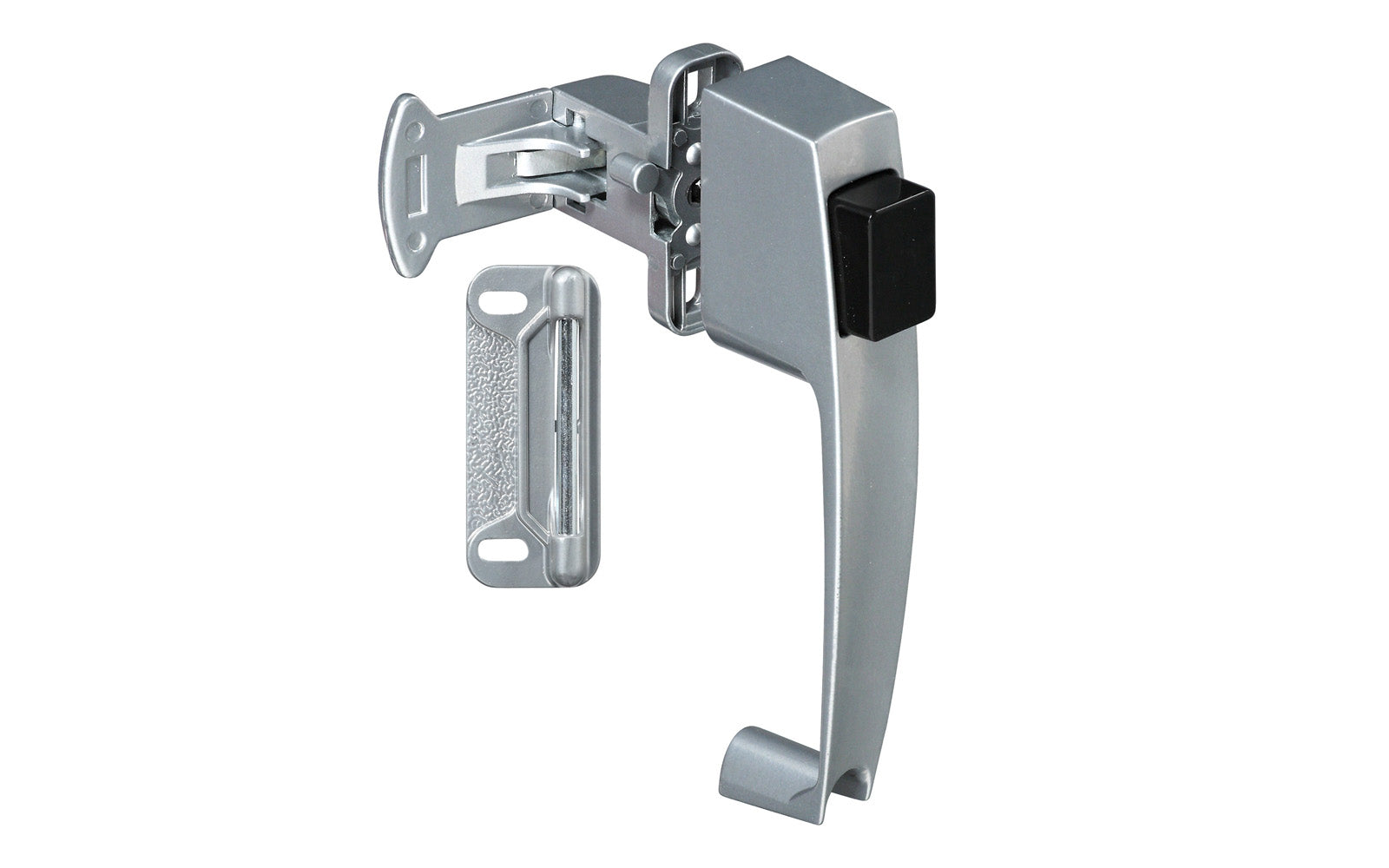This Gray Finish Push Button Latch is designed for wood or metal screen & storm doors 1-3/4" hole spacing. Made of die-cast material with a black finish. National Hardware Model No. N178-368. 038613178366
