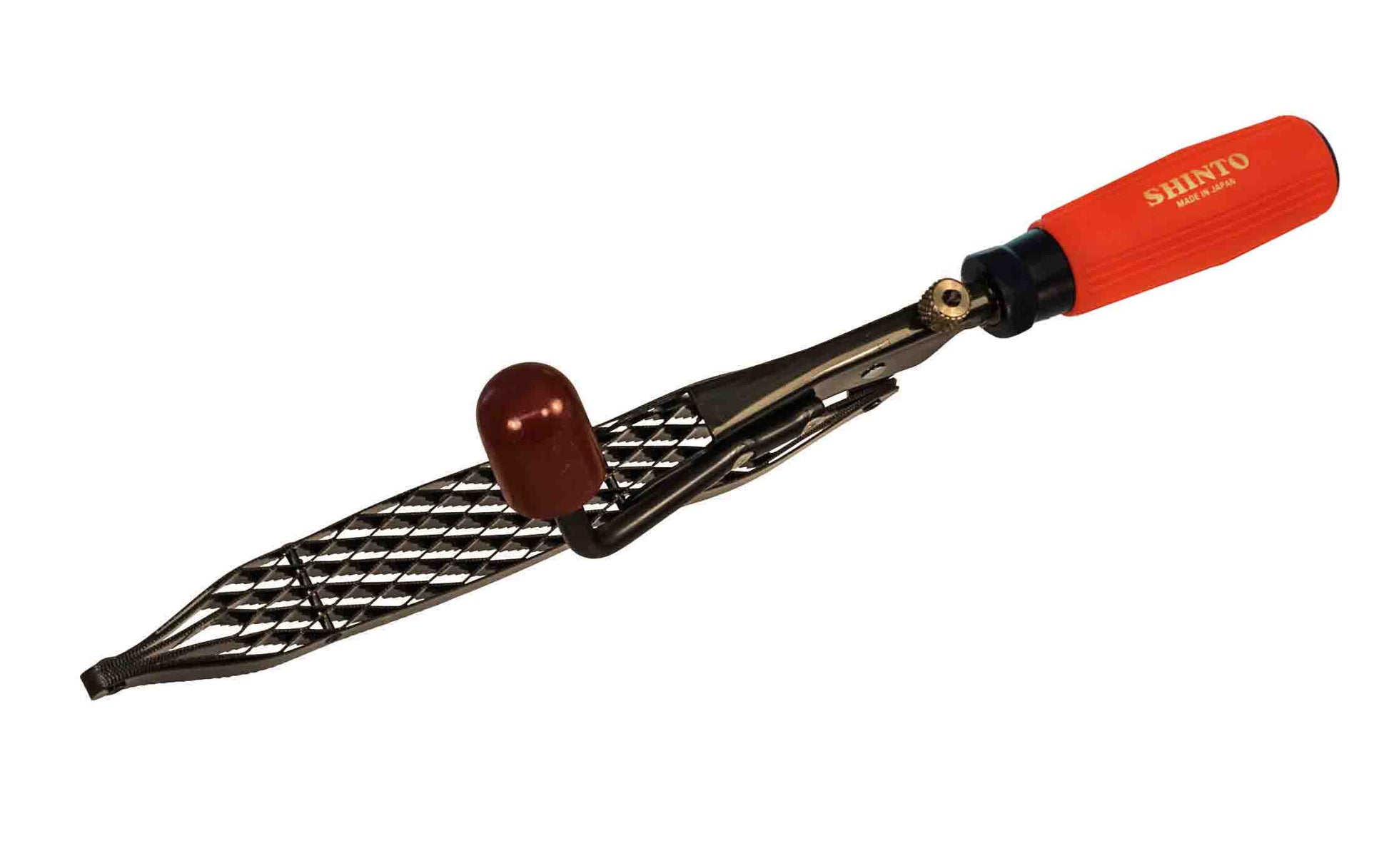 Made in Japan. Shinto Saw-Rasp Planer is a special 10" flat rasp made from ten high quality hardened steel teeth saw blades held together by rivets. Coarse & Fine sides. Hardened steel teeth with a special design to prevent clogging. Offset handle. Rubberized grip. Great for fast stock removal on wood, plastics
