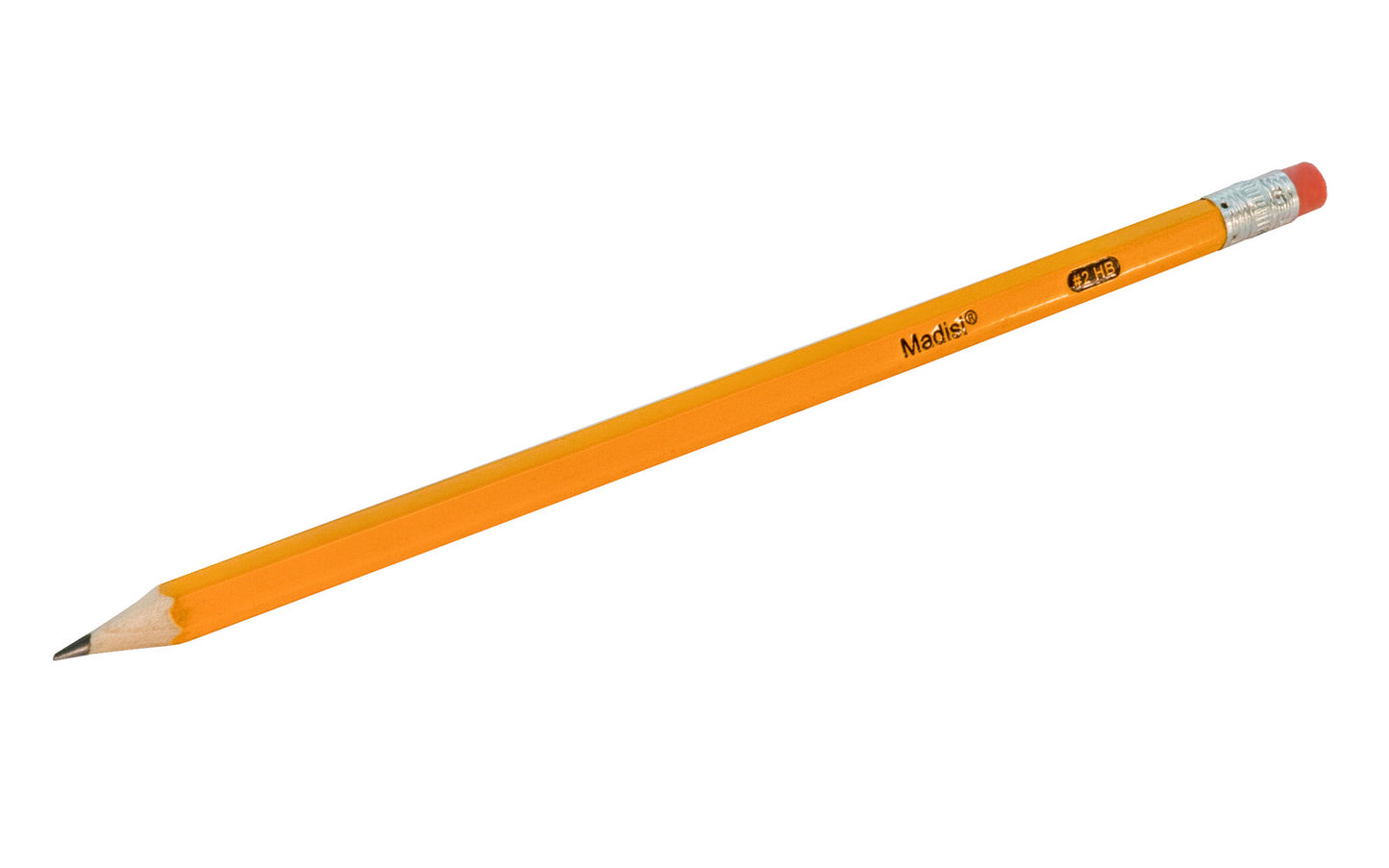 #2 HB Pencil - Pre-sharpened. Made by Madisi. Graphite lead ideal for drawing, sketching or writing. Soft, latex-free top eraser. Sold as single pencil.