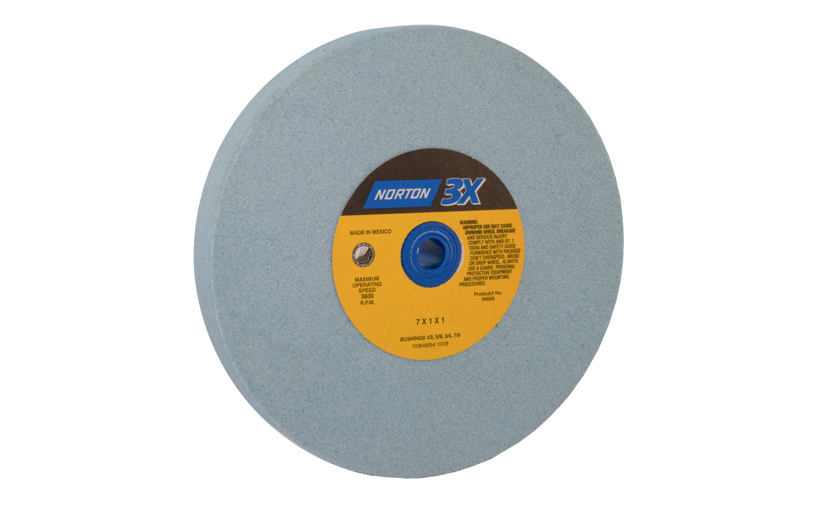 7" Ceramic Alumina Bench Grinding Wheel made by Norton. Minimizes burn - 3x high performance.  7" diameter of wheel. 1" thickness. 46 grit.