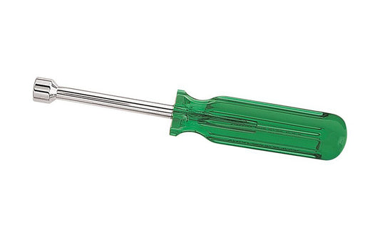Klein Tools / Vaco 11/32" Nut Driver has a standard 3" shaft that works for most applications. The hollow shaft design facilitates work on stacked circuit boards and long bolt applications. Smooth Comfordome handles fit the palm of the hand comfortably. SAE Nut Drivers.    Made in USA.