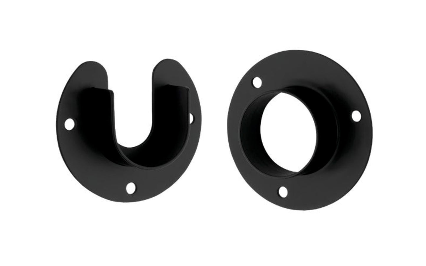 High quality closet rod flange set. Strong pole supports made of zinc material with a plated finish. The flanges have the deep pole sockets & provide the strong & safe rod support. Works with closet poles up to 1-5/16" diameter.  National Hardware - Stanley Home designs. Available in chrome, oil rubbed bronze, satin nickel, & white color finishes