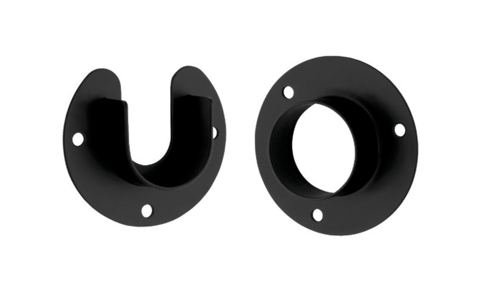 High quality closet rod flange set. Strong pole supports made of zinc material with a plated finish. The flanges have the deep pole sockets & provide the strong & safe rod support. Works with closet poles up to 1-5/16" diameter.  National Hardware - Stanley Home designs. Available in chrome, oil rubbed bronze, satin nickel, & white color finishes