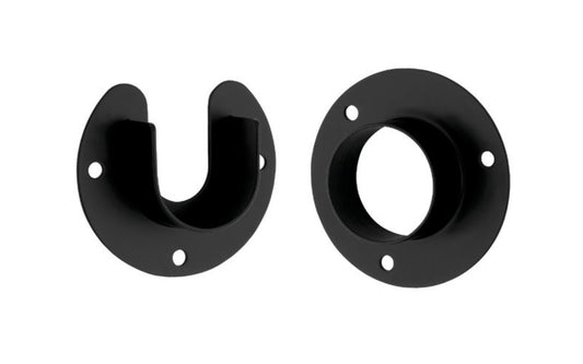 High quality closet rod flange set. Strong pole supports made of zinc material with a plated finish. The flanges have the deep pole sockets & provide the strong & safe rod support. Works with closet poles up to 1-5/16" diameter.  National Hardware - Stanley Home designs. Available in chrome, oil rubbed bronze, satin nickel, & white color finishes