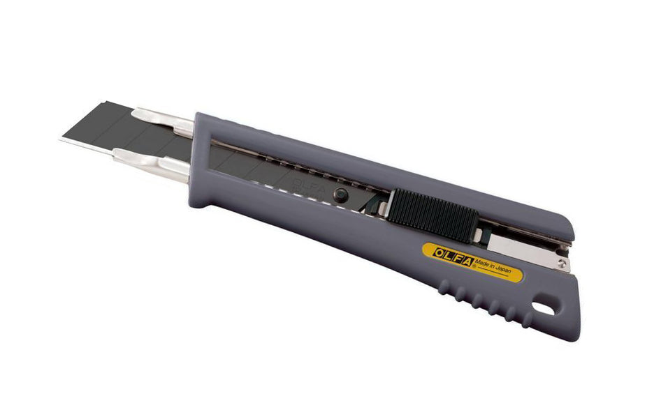 This Olfa 18 mm blade "NL-AL" Rubber-Grip Auto-Lock Utility Knife is part of the Comfort Grip Series that features an anti-slip handle with an ergonomic feel all-day comfort. The cushioned rubber grip delivers maximum control & stability. Tool-free blade change. 091511600278. Olfa Model NL-AL. Made in Japan