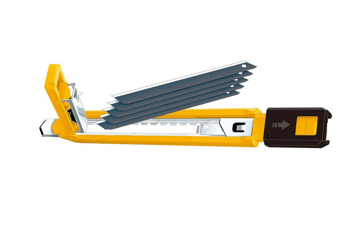 This Olfa "PA-2" Utility Knife - 9 mm blade has an ultra-sharp black blade - Premium carbon tool steel black ABB blade - 25% sharper than the LB silver blade. Auto-load blade system. Stores up to five (5) blades. Stainless steel blade channel. Tool-free blade change. 091511600773. Olfa Model PA-2. Made in Japan