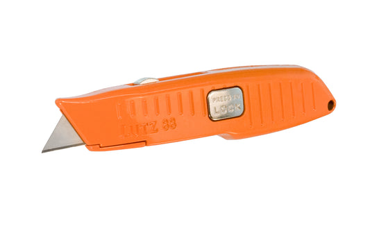 Lutz #88 Quick Change Utility Knife. Die cast body from zinc for strength & durability. Etched ribs for a good grip. Retractable utility knife with built zinc retractor that allows for smooth operation in three cutting positions. Blade storage inside knife. Takes heavy duty utility knife blades. 052427301888. Model 88