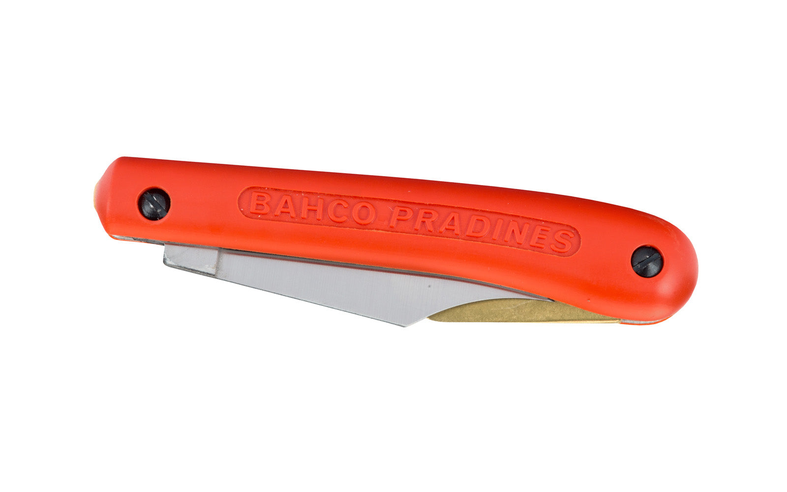 A quality Bahco Foldable Grafting Knife. For razor-sharp cutting of graft & bark - Suitable for crown grafting or propagating cuttings. Extremely sharp folding blade, folding brass spatula. Foldable for safe transportation. Model No. P-11. 7311518009076  Made in France.