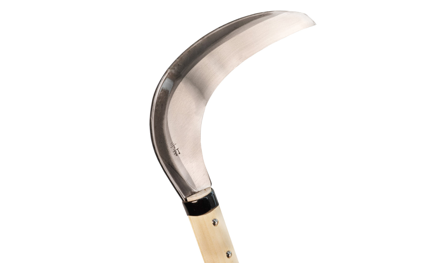 Made in Japan · High quality carbon steel ~ 7" blade length ~ 25" overall length. 195 mm. Long Handle Japanese Weeding Sickle. The blade is very sharp & is slightly curved for effective slicing & cutting. Sickle Weeder will cut through rough grasses, tough weeds, roots, stems with ease. Oni Asano Mokkoh - Sho Co. Ltd.