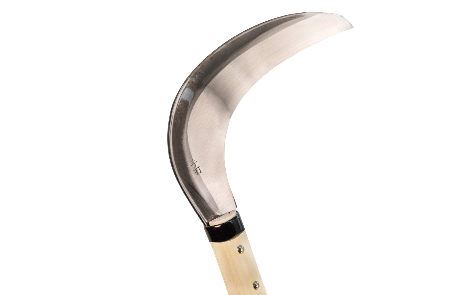 Made in Japan · High quality carbon steel ~ 7" blade length ~ 25" overall length. 195 mm. Long Handle Japanese Weeding Sickle. The blade is very sharp & is slightly curved for effective slicing & cutting. Sickle Weeder will cut through rough grasses, tough weeds, roots, stems with ease. Oni Asano Mokkoh - Sho Co. Ltd.