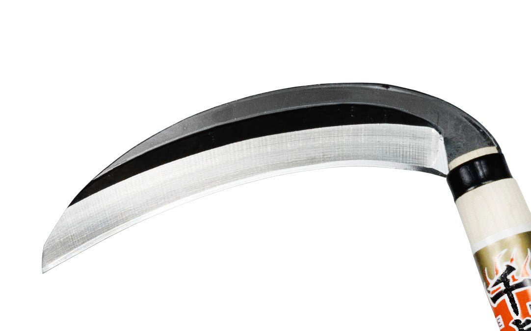 Japanese Usugama Sickle ~ Made in Japan · High quality carbon steel ~ 7" blade length ~ Curved blade slices grasses, thick stems & weeds ~ Great for weeding, gardening, & harvesting 