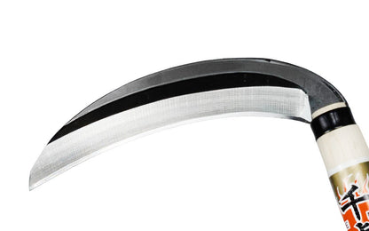 Japanese Usugama Sickle ~ Made in Japan · High quality carbon steel ~ 7" blade length ~ Curved blade slices grasses, thick stems & weeds ~ Great for weeding, gardening, & harvesting 
