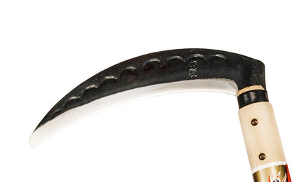 Japanese Chuatsu Gama Sickle ~ Medium Duty ~ Made in Japan · High quality carbon steel ~ 7" blade length ~ Curved blade slices grasses, thick stems & weeds ~ Great for weeding, gardening, & harvesting 