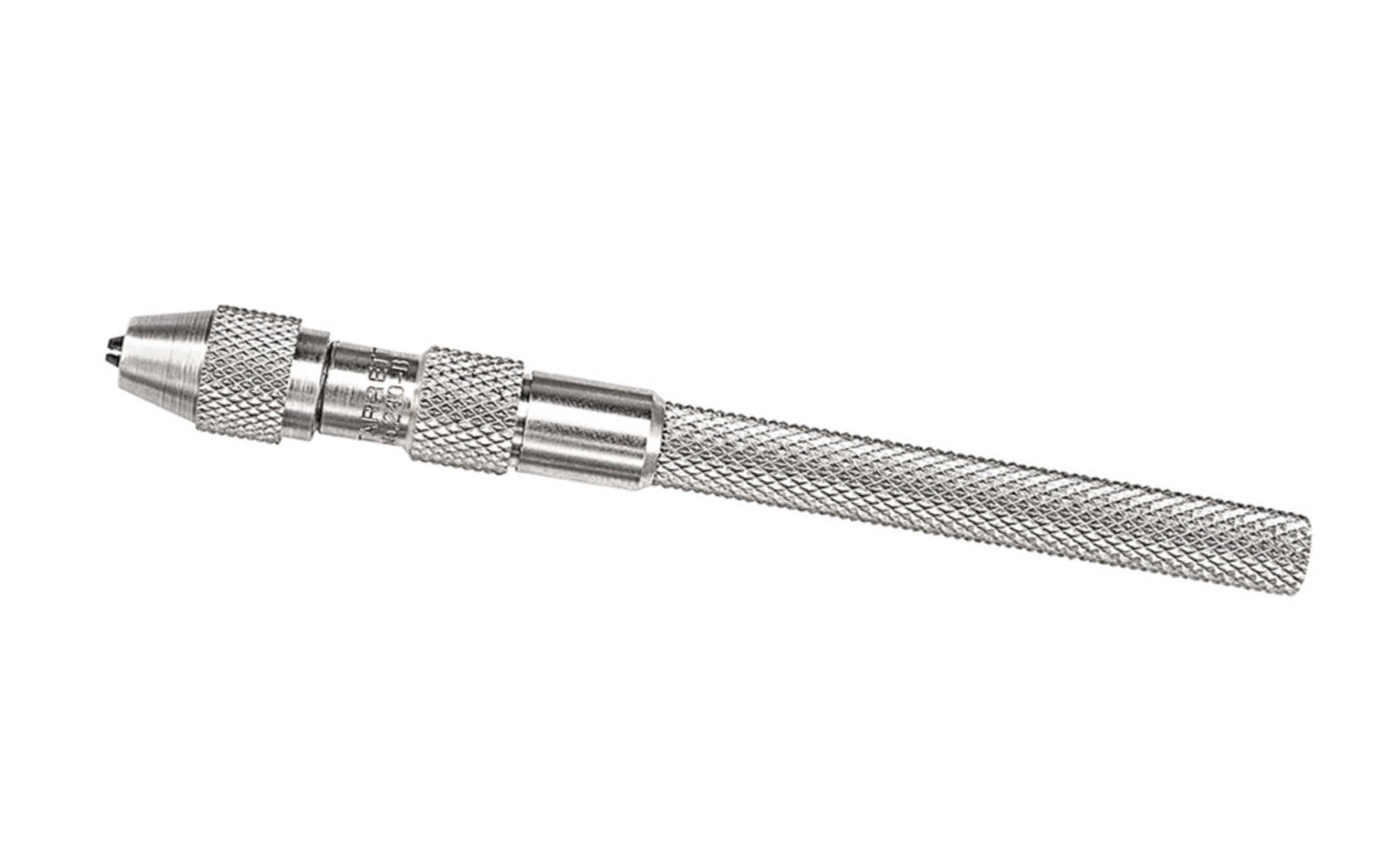 Starrett 240B Pin Vise with a special tapered collet, providing maximum clamping surface. Smaller body diameter than the chuck to allow fast opening and closing and rapid rotation when used on small work. Available individually or as a complete set in a convenient case.  Made in USA.