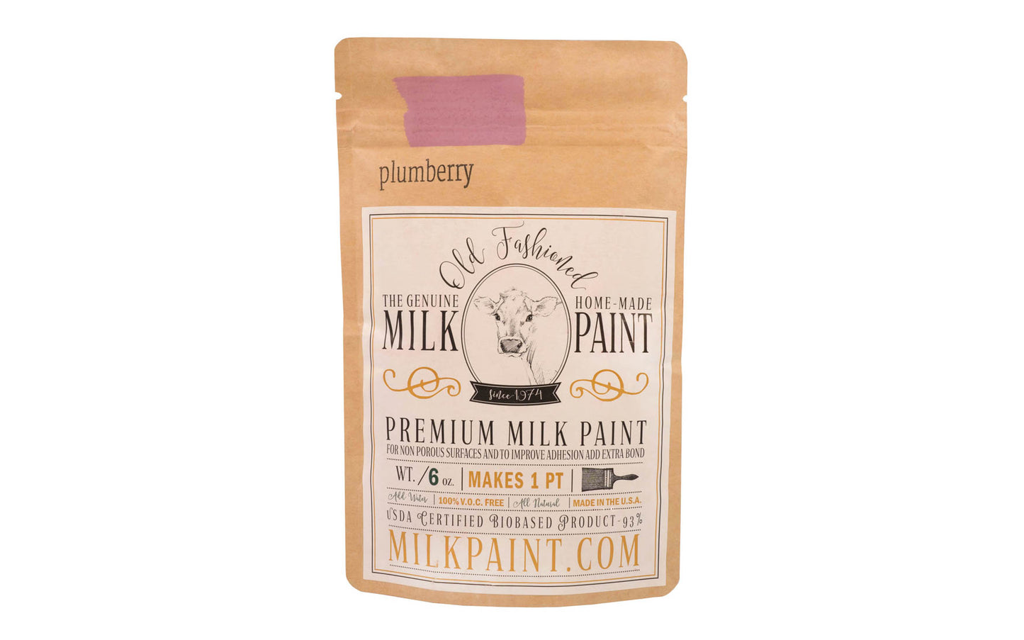 This Milk Paint color is "Plumberry" color - It is a light purple with pink undertones. Comes in a powder form, you can control how thick/thin you mix the paint. Use it as you would regular paint, thinner for a wash/stain or thicker to create texture. Environmentally safe, non-toxic & is food safe. 100% VOC free. Powder Paint. Made in USA