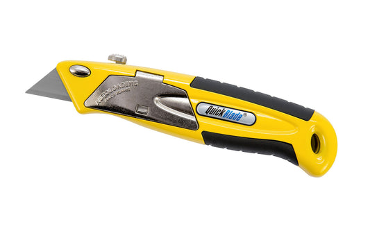 This Auto-Loading Metal Utility Knife has an unique auto-loading design & sturdy construction. Features a one-button automatic blade change that comes pre-loaded with five additional blades which can be easily engaged at anytime. Retractable knife. 073441003756. Model QBA-375 knife. PHC - Pacific Handy Cutter.
