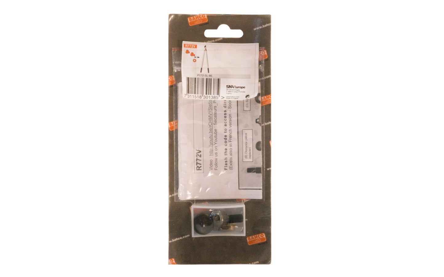 Bahco Replacement Bolts for Loppers. Designed for models P172-SL-85. Model No. R772V. Made in France. Model R430V. 7311518301385. Replacement bolt set. One set in pack. Made in France.
