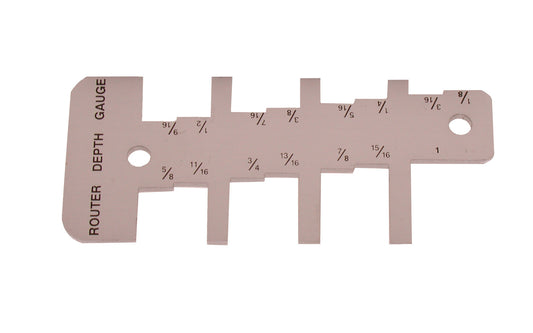 Router Depth Gauge. Quickly & accurately set your router to more than a dozen depth settings without the need for trial & error testing. A simple check with this router gauge, clearly marked in 16ths from 1/8" through 1".