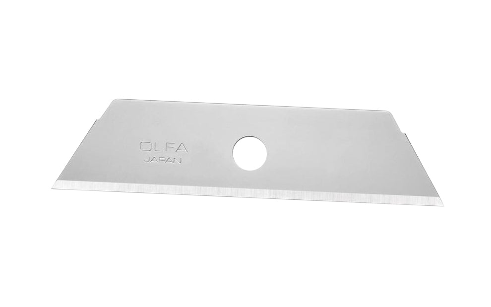 Olfa "SKB-2/5B" 17.5 mm Replacement Blades - 5 Pack. Cuts cardboard, shrink wrap, plastic strapping. Manufactured from premium Japanese tool steel for extreme sharpness with lasting edge retention. Exclusive dual-edge design doubles use. Designed for Olfa models UTC-1, SK-4, & SK-9.   Made in Japan. 091511700220