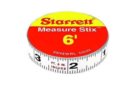 Starrett 6' Measure stix is manufactured with high quality precision steel. Produced with a permanent adhesive backing providing convenient, at-a-glance measurements. Can be mounted on work benches, saw tables, drafting tables, and more. The stix easily cut to proper size with scissors. Reads with Right to Left.