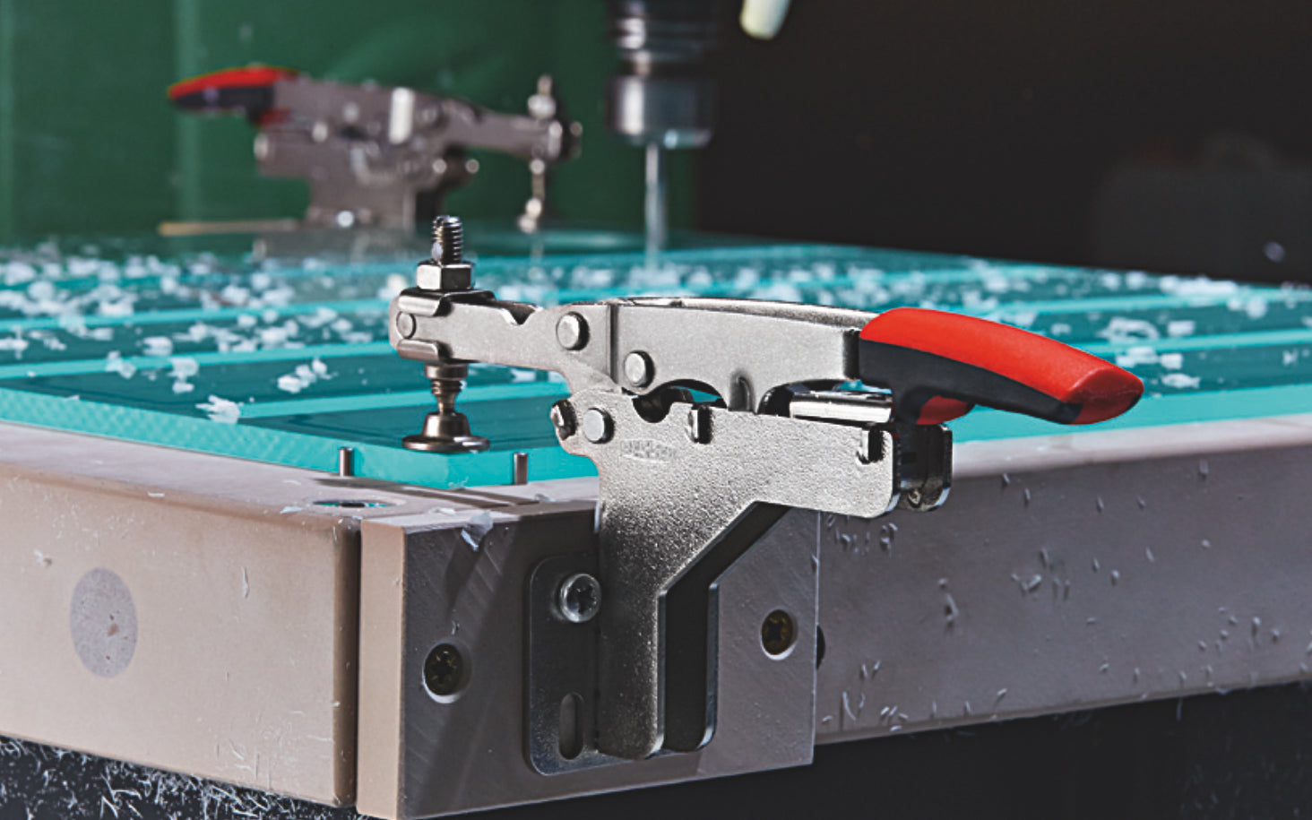 Bessey Auto-Adjust Horizontal Toggle Clamp - STC-HA20. Auto-adjustment -  Self adjusts to variations in workpiece while maintaining clamping force - 3/8" clamping capacity. Adjustable clamping force based on the adjusting screw in the joint (Range of 25 to 250 lbs.). Holding capacity up to 450 lbs (nominal)